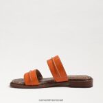 נשים הַנעָלָה Sam Edelman סנדל שקופיות של Haydee Stitch עור כתום קלאסי 4XL22X864 - Image 4