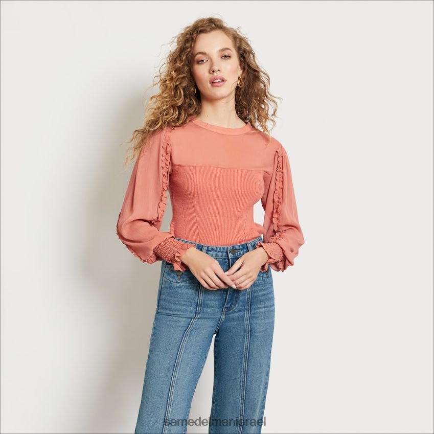 d7a0d7a9d799d79d_d79cd791d795d7a9_sam_edelman_d797d795d79cd7a6d794_d792d795d79cd799d790d7a0d799d7aa_d7a2d79d_d7a9d7a8d795d795.jpg נשים לבוש Sam Edelman חולצה ג'וליאנית עם שרוולים ארוכים חימר קניון 4XL22X1267 - Image 1