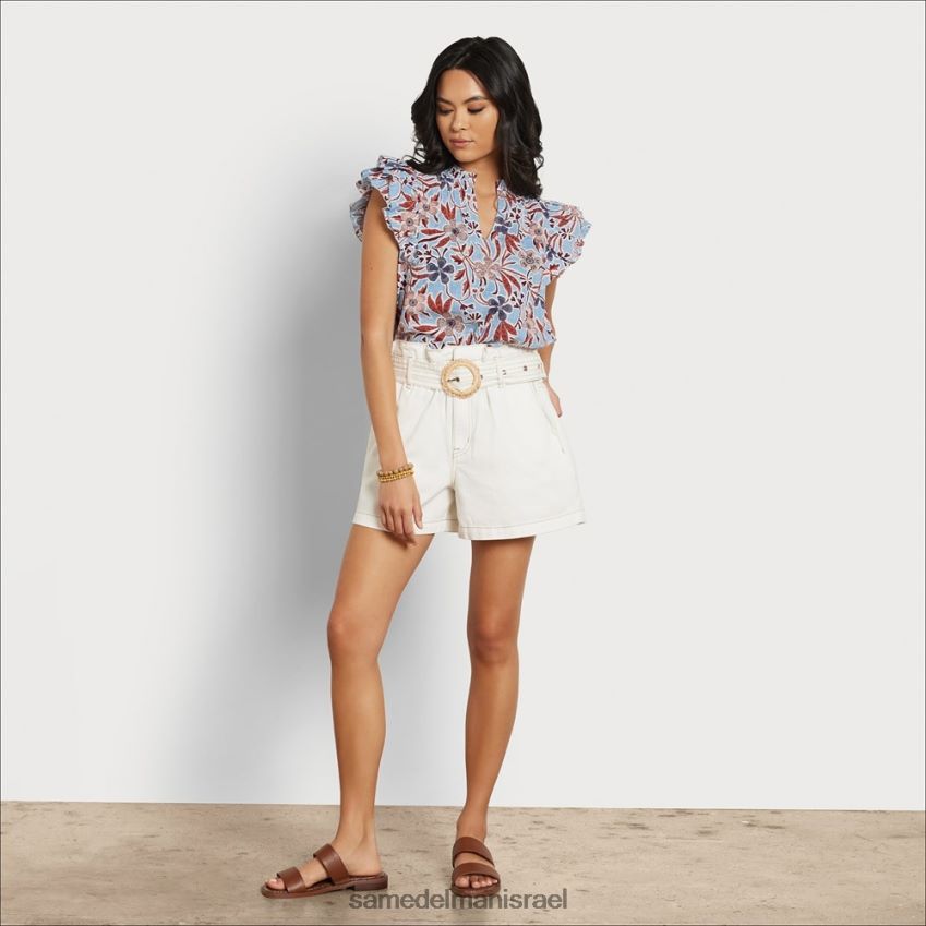 d7a0d7a9d799d79d_d79cd791d795d7a9_sam_edelman_d797d79cd7a7_d7a2d79cd799d795d79f_d7a2d79d_d7a9d7a8d795d795d79cd799d79d_d7a7d7a6.jpg נשים לבוש Sam Edelman חלק עליון עם שרוולים קצרים כחול פרחוני 4XL22X1174 - Image 1