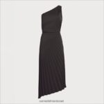 נשים לבוש Sam Edelman שמלת מידי קפלים בכתף ​​אחת שָׁחוֹר 4XL22X1113 - Image 5