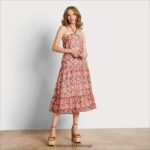 נשים לבוש Sam Edelman שמלת מקסי מודפסת גיאומטרית רב אלמוגים 4XL22X1165