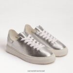 נשים הַנעָלָה Sam Edelman נעלי ספורט שרוכים של פרג עור כסף רך 4XL22X308