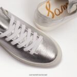 נשים הַנעָלָה Sam Edelman נעלי ספורט שרוכים של פרג עור כסף רך 4XL22X308 - Image 7