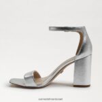 נשים הַנעָלָה Sam Edelman סנדל עקב בלוק דניאלה עור מתכתי כסוף 4XL22X298 - Image 4
