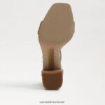נשים הַנעָלָה Sam Edelman סנדל עקב בלוק דניאלה עור בז' רך 4XL22X301 - Image 6