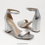 נשים הַנעָלָה Sam Edelman סנדל עקב בלוק דניאלה עור מתכתי כסוף 4XL22X298 - Image 7