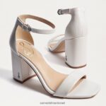 נשים הַנעָלָה Sam Edelman סנדל עקב בלוק דניאלה עור לבן בוהק 4XL22X300 - Image 7