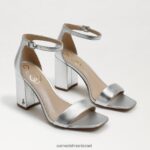 נשים הַנעָלָה Sam Edelman סנדל עקב בלוק דניאלה עור מתכתי כסוף 4XL22X298
