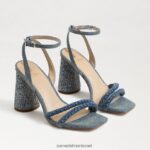 נשים הַנעָלָה Sam Edelman סנדל עקב בלוק חרוזי קיה כחול חדש שטוף 4XL22X486