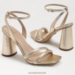 נשים הַנעָלָה Sam Edelman סנדל עקב קיה בלוק עור עלי זהב 4XL22X105 - Image 7