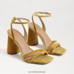 נשים הַנעָלָה Sam Edelman סנדל עקב קיה בלוק קטיפה זעפרן 4XL22X100