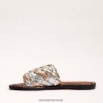 נשים הַנעָלָה Sam Edelman סנדל שקופיות ארוג גריפין עלה זהב/כסף רך/ורד 4XL22X637 - Image 4