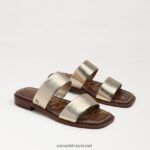 נשים הַנעָלָה Sam Edelman סנדל שקופיות Haydee עור עלי זהב 4XL22X574