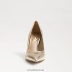 נשים הַנעָלָה Sam Edelman עקב אצבע מחודד לוז עור עלי זהב 4XL22X152 - Image 3