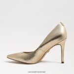 נשים הַנעָלָה Sam Edelman עקב אצבע מחודד לוז עור עלי זהב 4XL22X152 - Image 4