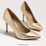 נשים הַנעָלָה Sam Edelman עקב אצבע מחודד לוז עור עלי זהב 4XL22X152 - Image 7