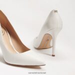 נשים הַנעָלָה Sam Edelman עקב אצבע מחודד לוז עור לבן בוהק 4XL22X164 - Image 7