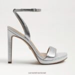 נשים הַנעָלָה Sam Edelman עקב רצועת קרסול ירקן עור כסף רך 4XL22X385 - Image 2