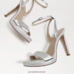 נשים הַנעָלָה Sam Edelman עקב רצועת קרסול ירקן עור כסף רך 4XL22X385 - Image 7