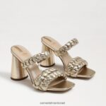 נשים הַנעָלָה Sam Edelman קנדרה בלוק עקב פרד עור עלי זהב 4XL22X804