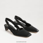 נשים הַנעָלָה Sam Edelman meredith slingback עקב חתלתול סאטן שחור 4XL22X876