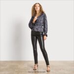 נשים לבוש Sam Edelman טופ ורמונט עם שרוול ארוך פייזלי שחור 4XL22X1242