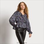 נשים לבוש Sam Edelman טופ ורמונט עם שרוול ארוך פייזלי שחור 4XL22X1242 - Image 3