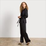 נשים לבוש Sam Edelman מכנס רגליים רחב קומה גבוהה סאטן שחור 4XL22X1235 - Image 2