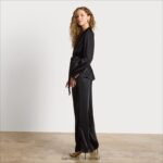 נשים לבוש Sam Edelman מכנס רגליים רחב קומה גבוהה סאטן שחור 4XL22X1235 - Image 4