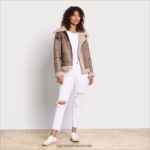 נשים לבוש Sam Edelman מעיל טייסים קצר חאקי בהיר 4XL22X1276