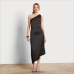 נשים לבוש Sam Edelman שמלת מידי קפלים בכתף ​​אחת שָׁחוֹר 4XL22X1113