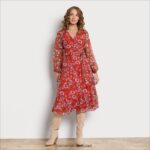נשים לבוש Sam Edelman שמלת מקסי עם צווארון V מולטי אדום 4XL22X1154